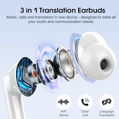 Image of Real Time AI Translation Earbuds 165 Languages 6 Modes No Subscription | 1S Instant Translation, Simultaneous interpretation, Audio & Video Call Support, AI Chat Mode, HD Stereo Sound, Grey