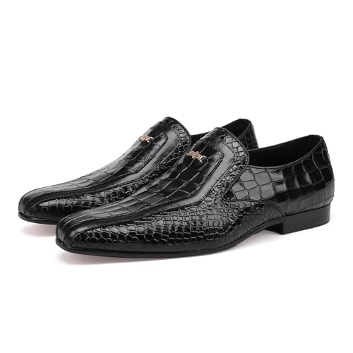 Leather Dress Shoes for Mens, Premium Alligator Printed Penny Loafers with Buckle Slip on Dress Loafer Business Wedding Shoes for Men