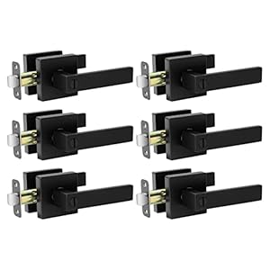 Matte Black Door Handle Interior Knob Keyless Levers Set (6 Pack), Heavy Duty Privacy Lock for Bedroom or Bathroom, Reversible for Left Right Sided Doors
