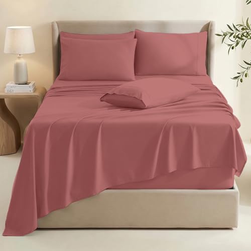 Image of Hearth & Harbor Bed Sheets, Luxury Soft 6 Piece Bed Sheet Set Extra Deep Pocket Fitted Sheets Fits Mattress up to 21 inch, Double Brushed Bedding Sheets & Pillowcases,
