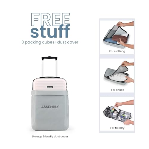Image of THE ASSEMBLY Two Tone Hard-Sided Unbreakable Polycarbonate Carry-On Luggagebag With Spinner Wheels For Travel (20 & 28 Inches, 40 & 85L) Ivory Grey, Small, Large