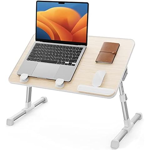 SAIJI Laptop Bed Tray Table, Adjustable Home Office Standing Desk Portable Lightweight Foldable Lap Desk for Sofa Couch Floor Working Studying Reading Writing Eating,Fit Up to 17" Laptop(Large,Teak) Cover