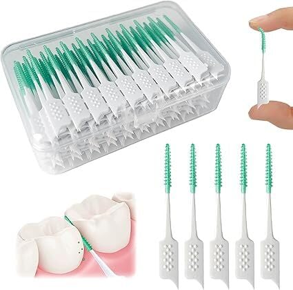 40-count mini interdental brush dental floss picks | soft silicone teeth & gum care toothpicks | professional oral hygiene flosser cleaners with storage case (green) (pack of 1)