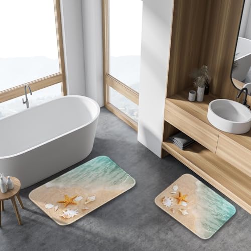 Britimes Badteppich-Set mit Strandseestern und Muscheln, waschbar, 40,6 x 61 cm und 50,8 x 81,3 cm, Türkis Marmor Textur 2 – Bild 7