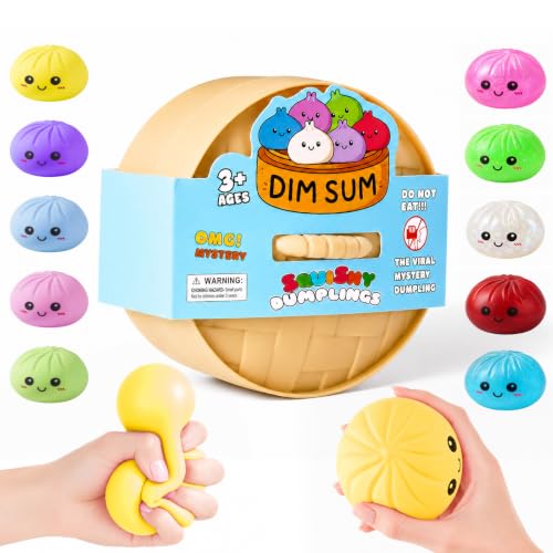 Image of Dumpling Squishies, Dumpling Mystery Box, Colorful Dumplings Stress Balls Fidget Sensory Toy, Stocking Stuffers with Food Steamer Stretchy Desk Toys (Yellow)
