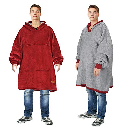 Oversized Hoodie Blanket Sweatshirt,Super Soft Warm Comfortable Sherpa Giant Pullover with Large Front