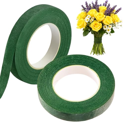 Lyntrioris 2 Rolls Premium Floral Tape for Flower Arrangements 12mm Wide Green Stretchable Stem Wrap for Crafting and Bouquets