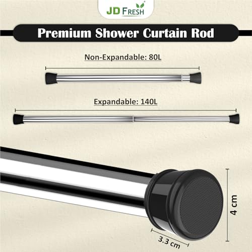 Image of JD FRESH 85 to 140 Cm Stainless Steel Extendable Curtain Rod Holder Without Drill /Shower Curtain Pipe /Window Curtain Rod for Home /Anti-Skid Spring Pull Rod for Bathroom /Wardrobe /Door - (Black)