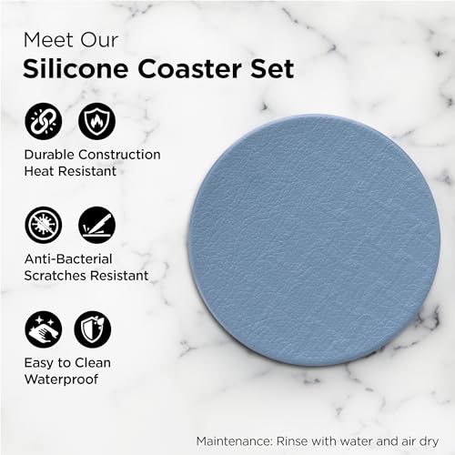 Image of UMAI Tea Coaster Set of 6 with Stand (Dia- 10cm, Thick- 2mm)| Coasters for Dinning Table for Hot Pots | Non Slip Mat | Gift for Housewarming | Kitty Party Return Gifts for Women (Blue)