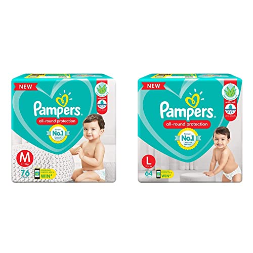 Image of Pampers New Diapers Pants, Medium (76 Count) & Pampers New Diapers Pants, Large (64 Count)