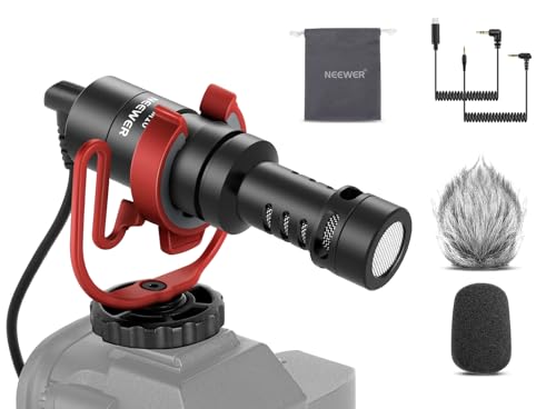 NEEWER Plug & Play Vlog Microphone for Camera, 20-20KHz Mini Supercardioid Mic Compatible with Sony Canon Nikon iPhone Samsung Android Tablet Mac with 3.5mm TRS USB C OTG Shock Mount Windscreen, VM10