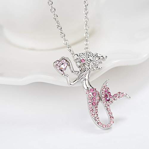 Luomart Little Mermaid Necklaces For Girls,Birthstone Pendant Jewelry Gifts Set For Women Teens (Girls Pink) #TOP1