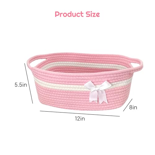 Image of Allaugh Pink Baskets for Gifts Empty: Graduation Gift Baskets with Ribbons and Handles - 12 inchX 8 inch X 5.5 inch Cellophane Wrap Rope Cotton Bow Woven Basket - Cute Large Bags for Teacher from Girl Students