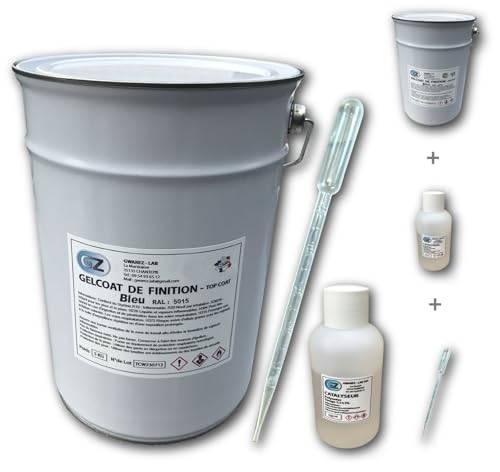 Gwarez Lab Gelcoat Bleu, Gel Coat Bateau, Topcoat, 5Kg + Catalyseur + Pipette de Dosage.