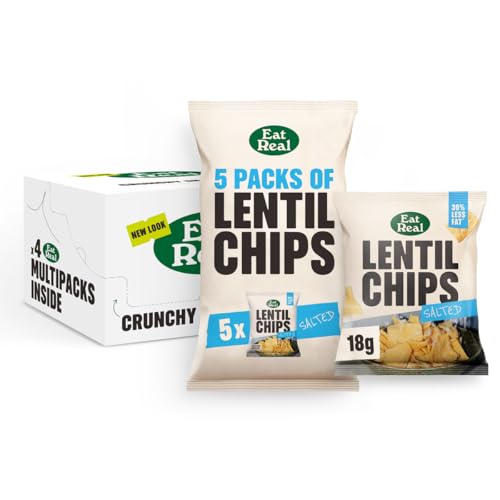 Eat Real Lentil Chips Salted 4 x 5 x 18g Gluten-Free Crisps Multipack Vegan-Friendly Healthy Snacks 30% Less Fat
