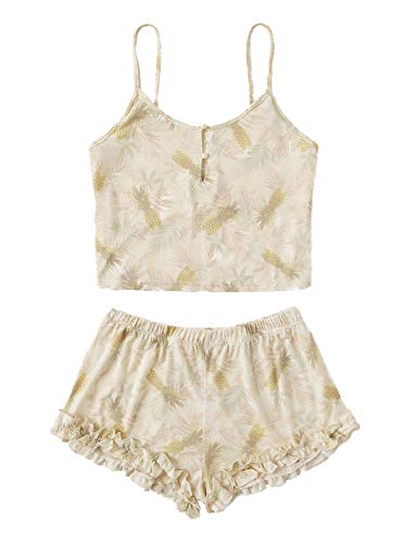 SheIn Women s Floral Print Cami Crop Top and Shorts Pajamas Set X-Small Pineapple