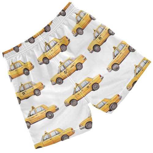 Pigsaly Boys' Swim Board Shorts Watercolor Run Yellow Taxis Car Boy's Swim Trunks Kids Swimwear S2