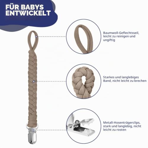 Aolso Schnullerketten Baumwolle Schnullerketten, 4pcs Schnullerkettenclips, Schnullerketten unisex, Schnuller… – Ansicht 3