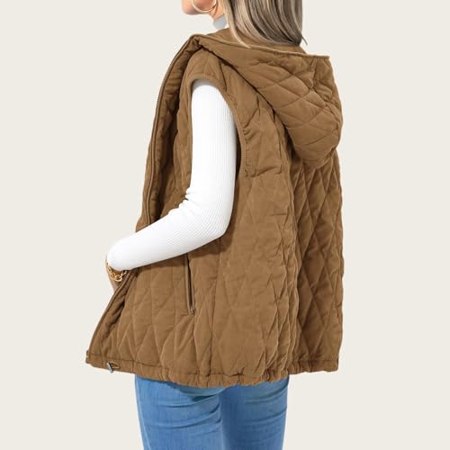 Canbebig Womens Puffer Vest Quilted Sleeveless Hooded Vests Zip Up Padded Jacket Trendy Winter Coat Outerwear Fall Outfits3