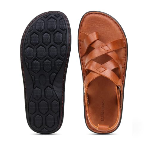 Image of MARDI GRAS Leather Sandals for Men | Casual Sandals with PU Sole & Foam Insole | Adjustable Straps, Breathable Leather Lining