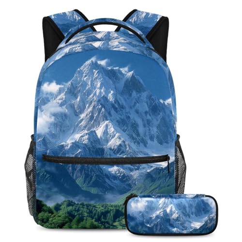 Sac à dos ados motif montagnes et trousse pour ranger toutes les affaires
