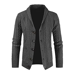 JMIERR Men’s Casual Long Sleeve Shawl Collar Buttons Down Cable Knit Cardigan Sweater with Pockets