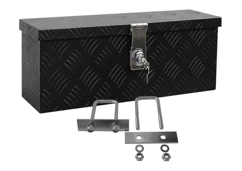Truckbox DB015 Schwarz + inkl. Montagesatz MON3002 Deichselbox, Werkzeugbox, Alu Riffelblech, Alubox, Staukasten, Anhängerkiste - ca. 13 Liter, Edelstahlhaus GmbH