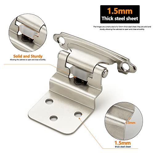 Image of Ravinte 60 Pack 30 Pairs 3 /8 Inch Inset Cabinet Door Hinges Kitchen Satin Nickel Semi-Concealed Face Mount Self-Closing Cabinet Hinges with Bumpers & Screwdriver