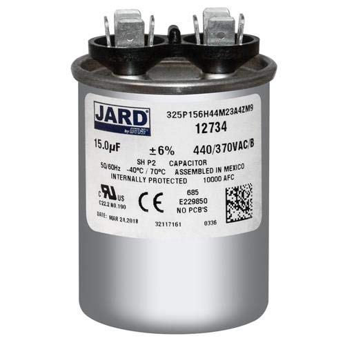 (2) Pack, 15 uF x 370 or 440 VAC - Jard # 12734 Round Dual Run Capacitor