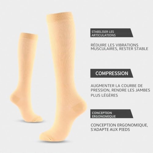 LICHENGTAI 3 paires de chaussettes de compression à fermeture éclair, chaussettes de compression hautes, bas de compression de soutien, chaussettes de compression en vol pour femmes et hommes (35-38) – vue 9
