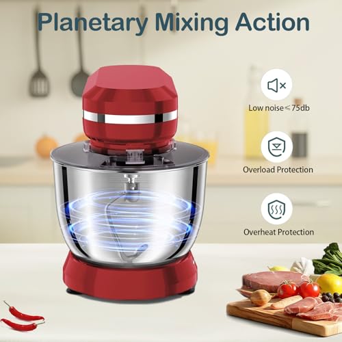 Image of Household Stand Mixer with 6.5 Quart Bowl, Electric Food Mixer 10+p Speeds 660W, Kitchen Tilt-Head Bread Dough and Cake Mixers with Dough Hook, Whisk, Beater, Splash Guard and Egg Separator (Red 1)