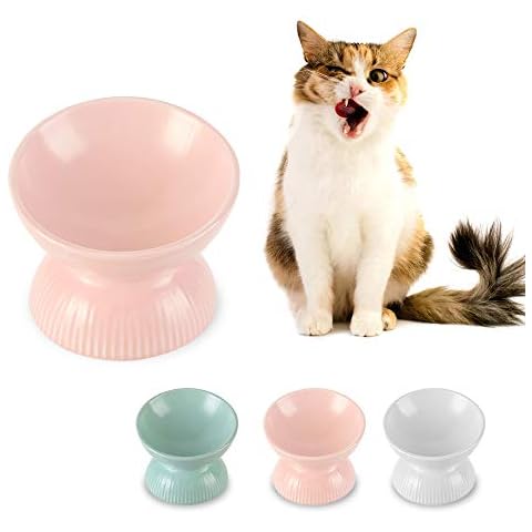Raised Cat Food Bowls Ceramic - Tilted Elevated Cat Bowls Anti Vomiting - 4.9 in Small Cat Bowl for Dry Wet Food - Stress Free Shallow Cat Feeding Bowls For Whisker Fatigue - Dishwasher Safe - 4oz Cover