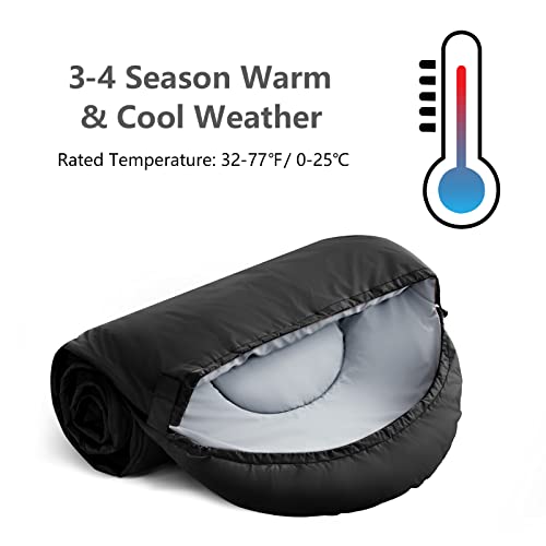 Orthomtex Sleeping Bags For Adults,Kids & Girls-Warm & Cold Weather Lightweight Waterproof Sleeping Bag Backpack With Compact Bag,Great For 3-4 Seasons Hiking,Camping (Black/Left Zip) #TOP2