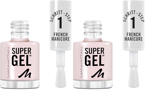 MANHATTAN Super Gel, French Manicure, langhaltender Nagellack, einfache Anwendung, gelartige Maniküre, splittert nicht, cleane Formel, 091 English Rose, 12 ml (Packung mit 2)