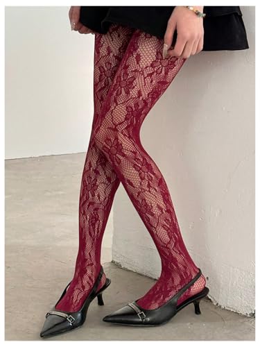 Milumia Women's Floral Lace Tights Patterned Fishnet Pantyhose Sexy Vintage Stockings2
