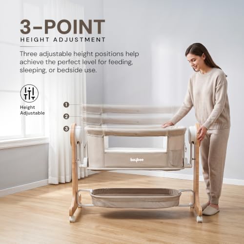 Image of BAYBEE 3-in-1 Electric Wooden Cradle for Newborn Baby | Baby Bassinet, Cribs & Cots with 5 Speed Automatic Swing & 3 Height Adjustable | Bedside Crib for Baby with Remote, Touch Panel, Music & Storage