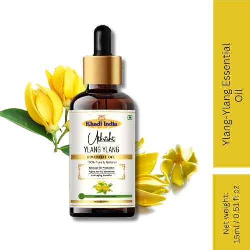 Image of Khadi YLANG YLANG Essential Oil 15 ml | Pure & Natural | For Skin Care, Dandruff & Dryness | Anti Aging Properties | Face & Body Massage Oil | All Skin Types | Aromatherapy for Men & Women