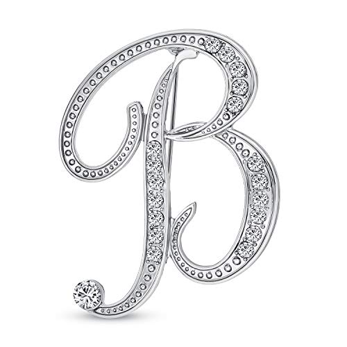 Image of Bling Jewelry Large Statement ABC Pave Crystal Cursive Script Monogram Letters Alphabet Initial Scarf Lapel Pin Brooch For Teen Women Rose, Yellow Gold Silver Plated