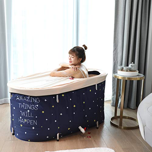 Bdl Portable Folding Bathtub Soaking Bath Tub, Separate Family Bathroom Spa Tub For Adult, Freestanding Bathtub For Shower Stall,Thickening With Thermal Foam To Keep Temperature Starry Night Blue #TOP5