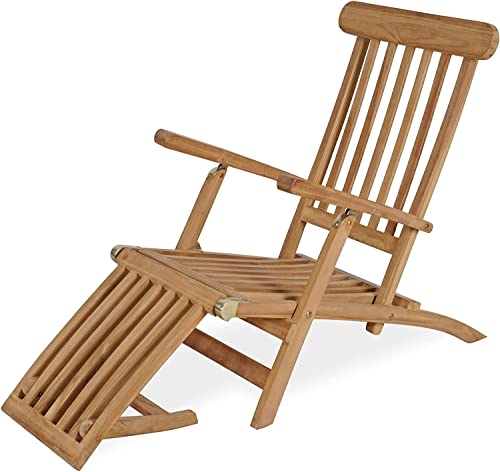 Otsun Foldable Lounge Chairs For Outside, Weather-Proof Patio Chairs With Adjustable Backrest & Footrest, No Assembly Teak Chaise Lounge, Solid Grade-A Teakwood Steamer Deck Chair #TOP5