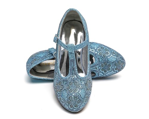 ELSA & ANNA Chaussures de Princesse pour Filles - Chaussures Reine des Neige à Talons de 3cm - Chaussures de Déguisement Scintillantes Elsa pour Fêtes et...