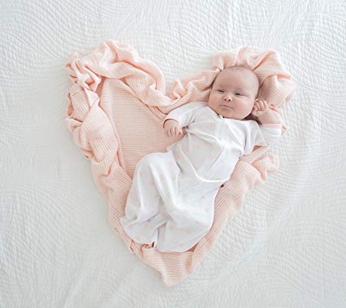 Image of Amazing Baby Cellular Blanket, Premium Cotton Knit, Ultra Soft, Breathable, Cozy Gift for Baby Boys and Girls, Favorite Toddler Blanket, 44 x 44 inches (112 x 112 cm), Soft Pink