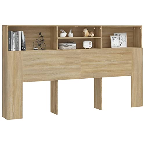 Tidyard Tête de Lit Murale en Bois Tête de Lit avec Armoire de Rangement Meuble de Chambre à Coucher Chêne Sonoma 180x19x103,5 cm