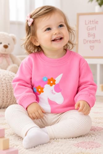 Image of Bold N Elegant Kid's Full Sleeve Unicorn Print Prewinter Cotton Round Neck Sweatshirt Pullover Tee For Infant Toddler Baby Girl's Kids