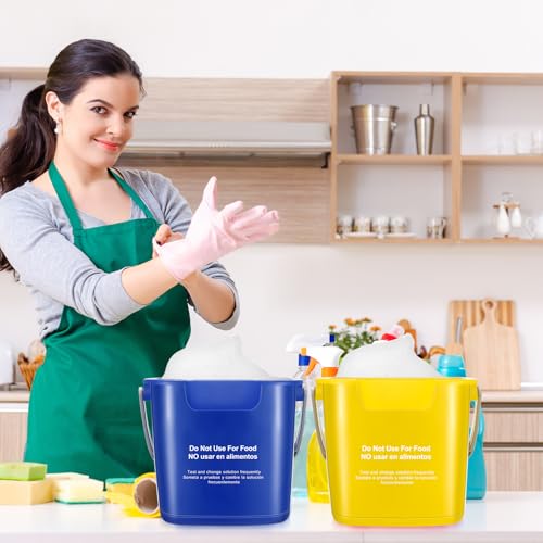 Image of Yaomiao 4 Pcs Cleaning Bucket 3 Qt Sanitizing Bucket,Red,Yellow,Blue,Green | Restaurant Small Square Detergent Pail with Measurements Spout and Handle, for Home, Kitchen, Office, Commercial Use
