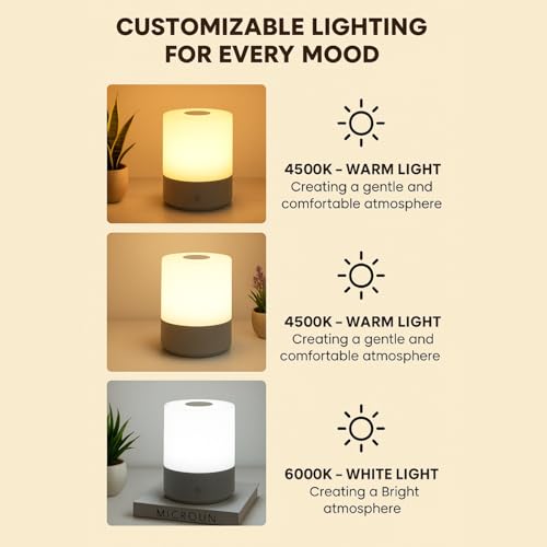 Image of One94Store Touch Control LED Table Lamp - USB Rechargeable, Touch Control Night Light with 3-Color Dimmable Brightness for Bedroom, Living Room & Study (White, Pack of 1)
