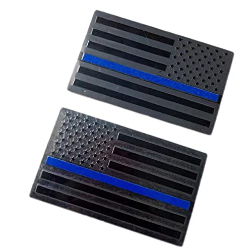 Image of 2 PCS Flag Badges 3D Embossed Stars Zinc Alloy Chrome Regular Orientation and Reverse Orientation,Patriotic Flag,for All Car, Truck or SUV (Black with Blue Line)