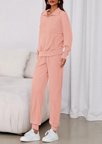 Image of PRETTYGARDEN Women's Fall 2 Piece Lounge Sets Zip Up Sweatshirt Jogger Pants Sweat Track Suits Travel Outfit Winter Clothing