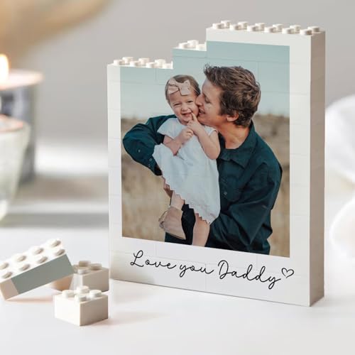 Gabita Custom Daddy and Me Brick Photo Block Fathers Day idea Gift Personalized Photo Building Block Dad Puzzle Gift Gifts For Husband