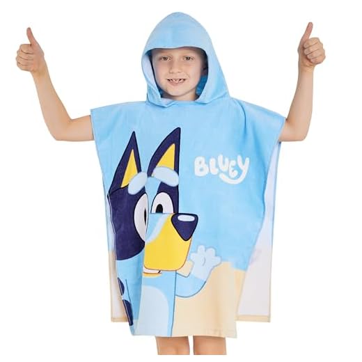 Bluey Poncho Toalla Niña Niño Toalla de Playa Infantil con Capucha Albornoz Niña Poncho Playa Piscina Algodón Talla Única (Azul/Naranja)